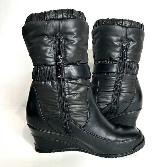 Blondo Puffer Leather Wedge Boots Waterproof Quilted Down Filled Nylon Black 7 - Picture 5 of 16